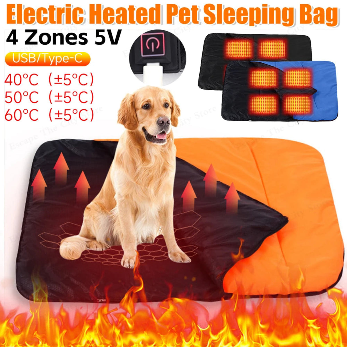 Almohadilla térmica para mascotas, impermeable, portátil, para viajes, cama para dormir para mascotas, 3 niveles, saco de dormir calentado para perros y gatos, para interior y exterior