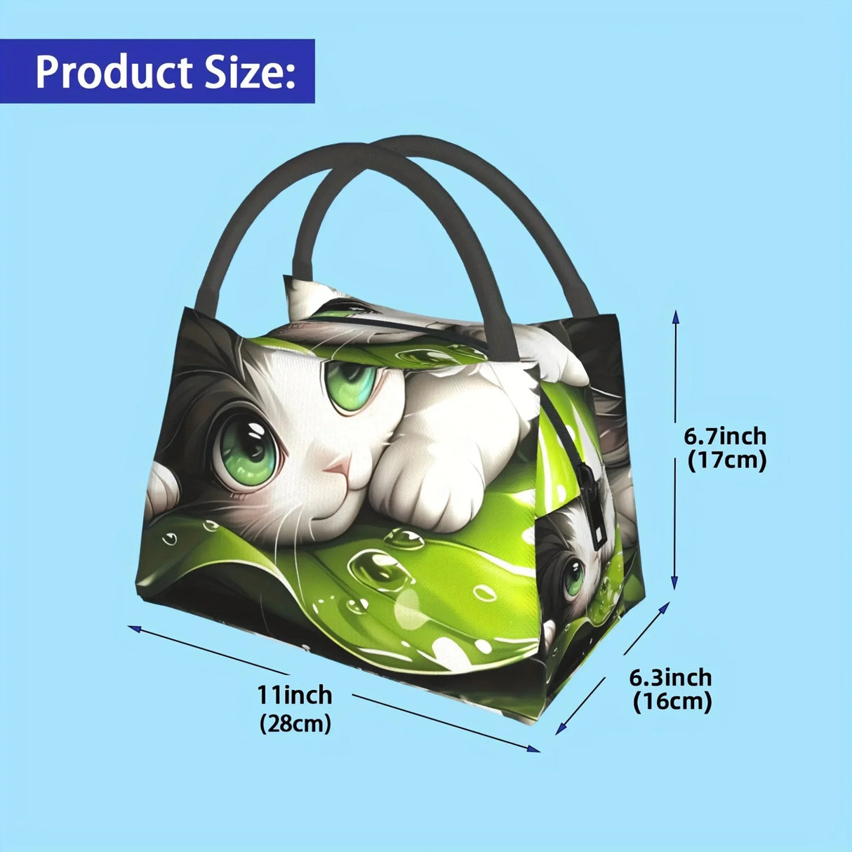 Cute Kitten Pattern Insulated Lunch Bag Reusable, Portable Cooler for Work, , Picnics & Beach Outings Durable Polyester, Han