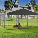 Large Outdoor Dog Kennel,W 118" x D 118" x H 70" Heavy Duty Dog Cage with Roof,Galvanized Steel Dog Fence Double Safety Locks