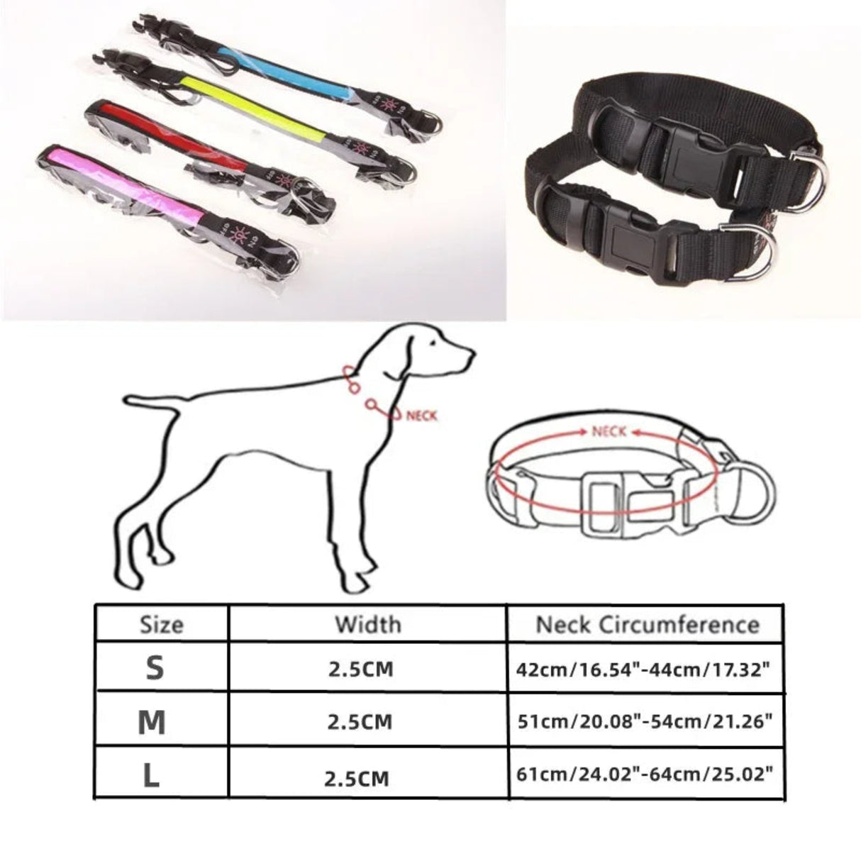 LED Glowing Dog Collar Adjustable Flashing USB Charging Luminous Collar Night Light Harness For Big Medium Small Dogs Pet Items