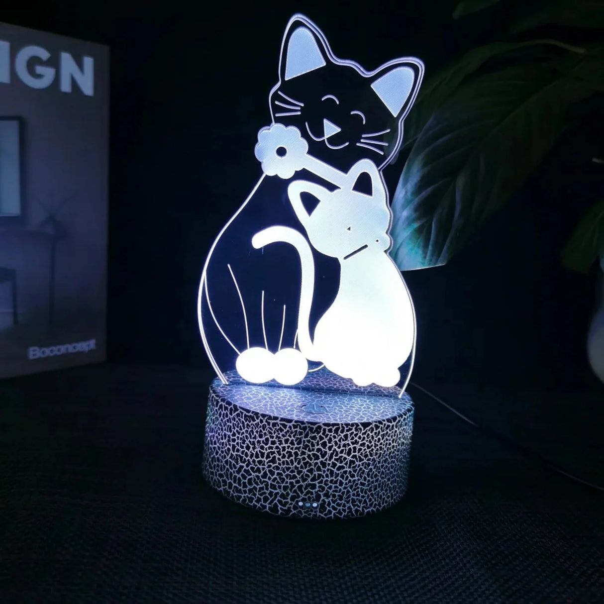 Cheese Cat 3D Illusion Night Light Table Lamp 16 Colors Auto Gradient USB Powered LED Light with Touch Switch Gift for Kids