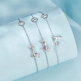 WOSTU Solid 925 Sterling Silver Cute Cat Dog Bracelet For Women Pet Paw Links Girl dachshund Charm Chains Daughter Birthday Gift
