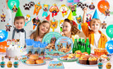 Puppy Birthday Party Supplies for Kids,97pcs Birthday Party Supplies&Tableware Set Dog Party Plates Cups Napkins Banner Balloon
