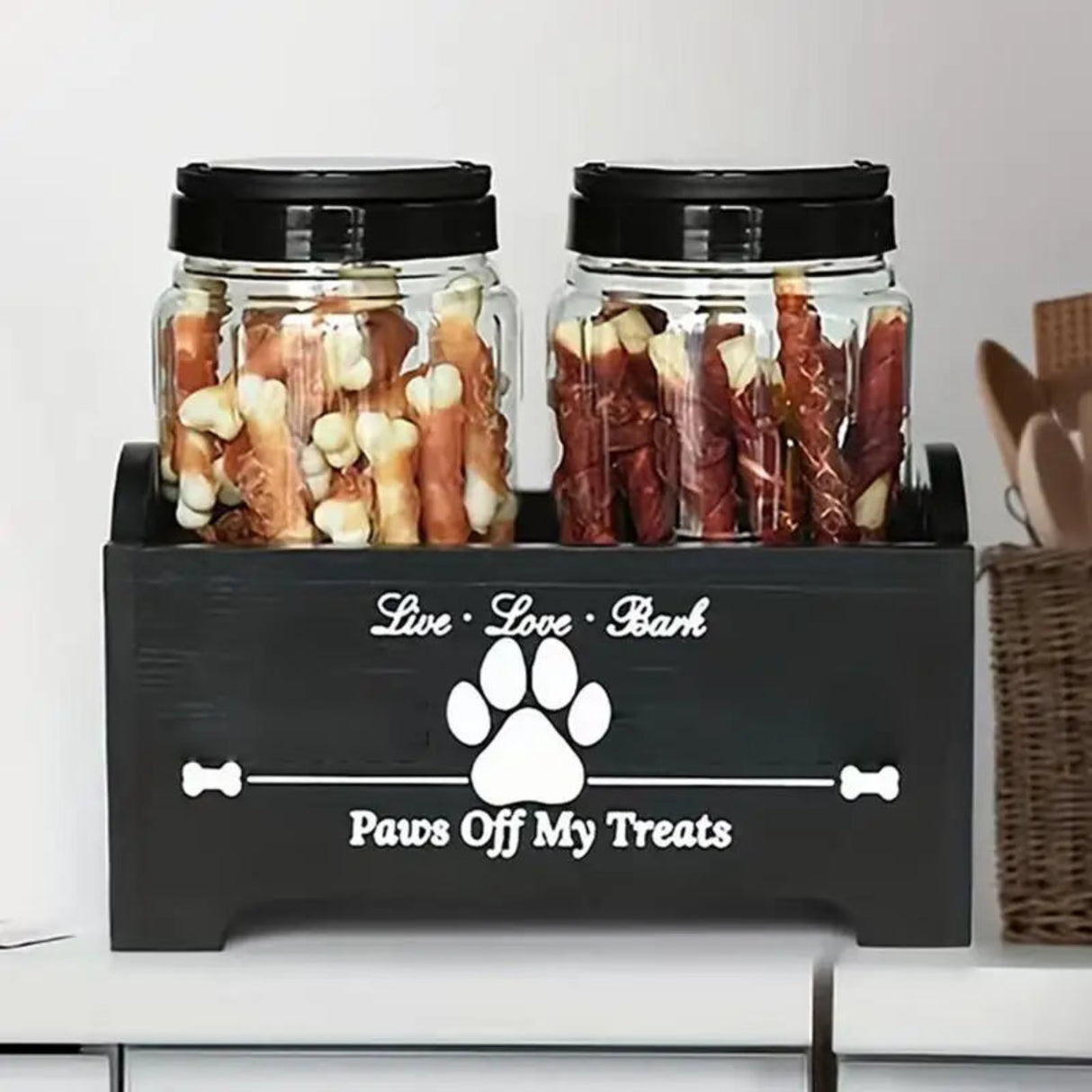 Dog Treat Container Wooden Puppy Cookie Holder Multifunctional Airtight Dog Food Storage Container Dog Stuff Organizer For Dog