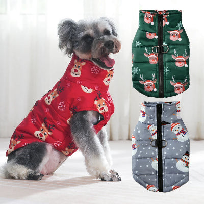 Ropa cálida para perros pequeños, medianos y gatos, chaqueta cortavientos con estampado navideño para otoño e invierno, abrigo para mascotas Schnauzer y Yorkshire