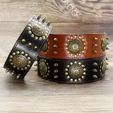 Durable Leather Spiked Dog Collar for Training and Hiking