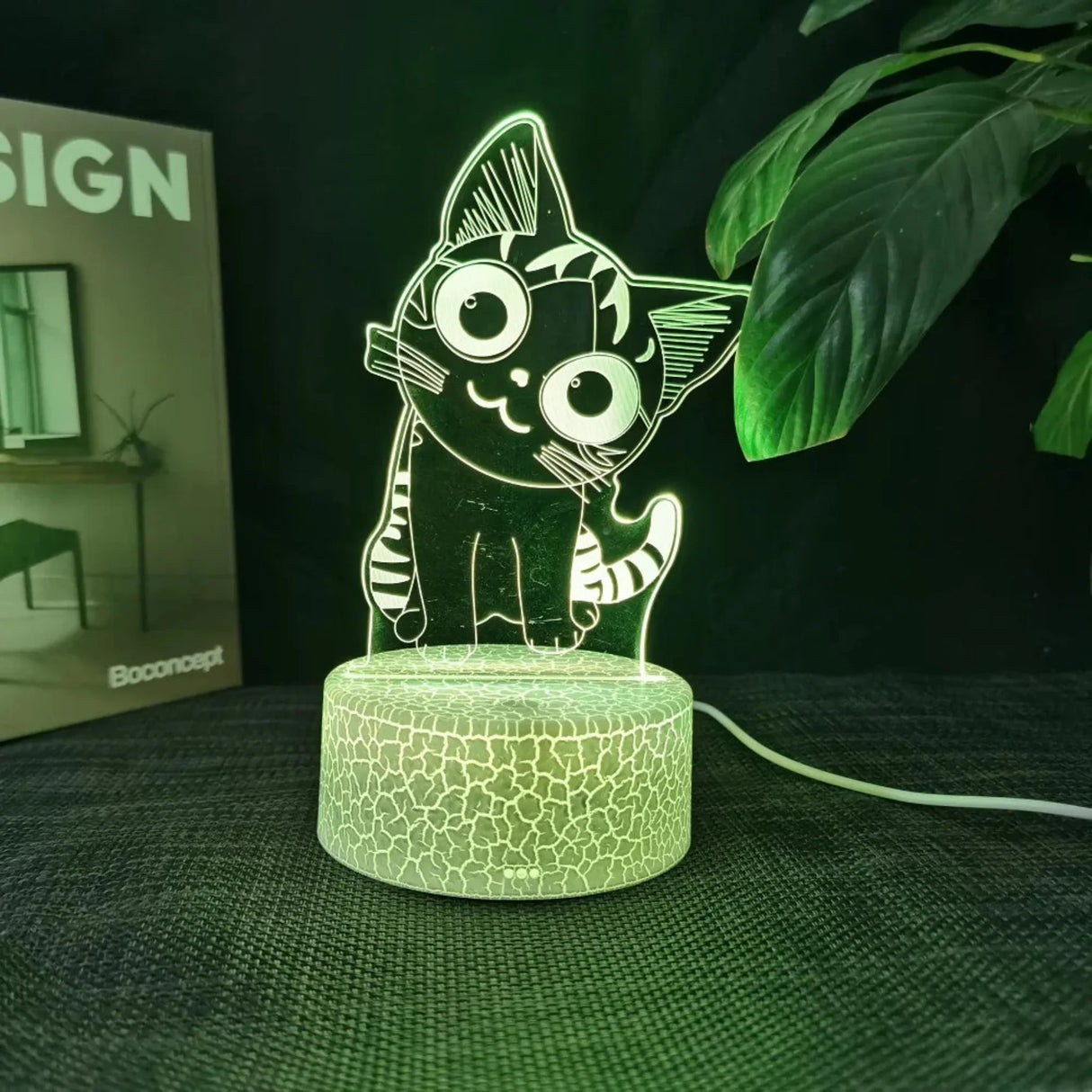 Cheese Cat 3D Illusion Night Light Table Lamp 16 Colors Auto Gradient USB Powered LED Light with Touch Switch Gift for Kids