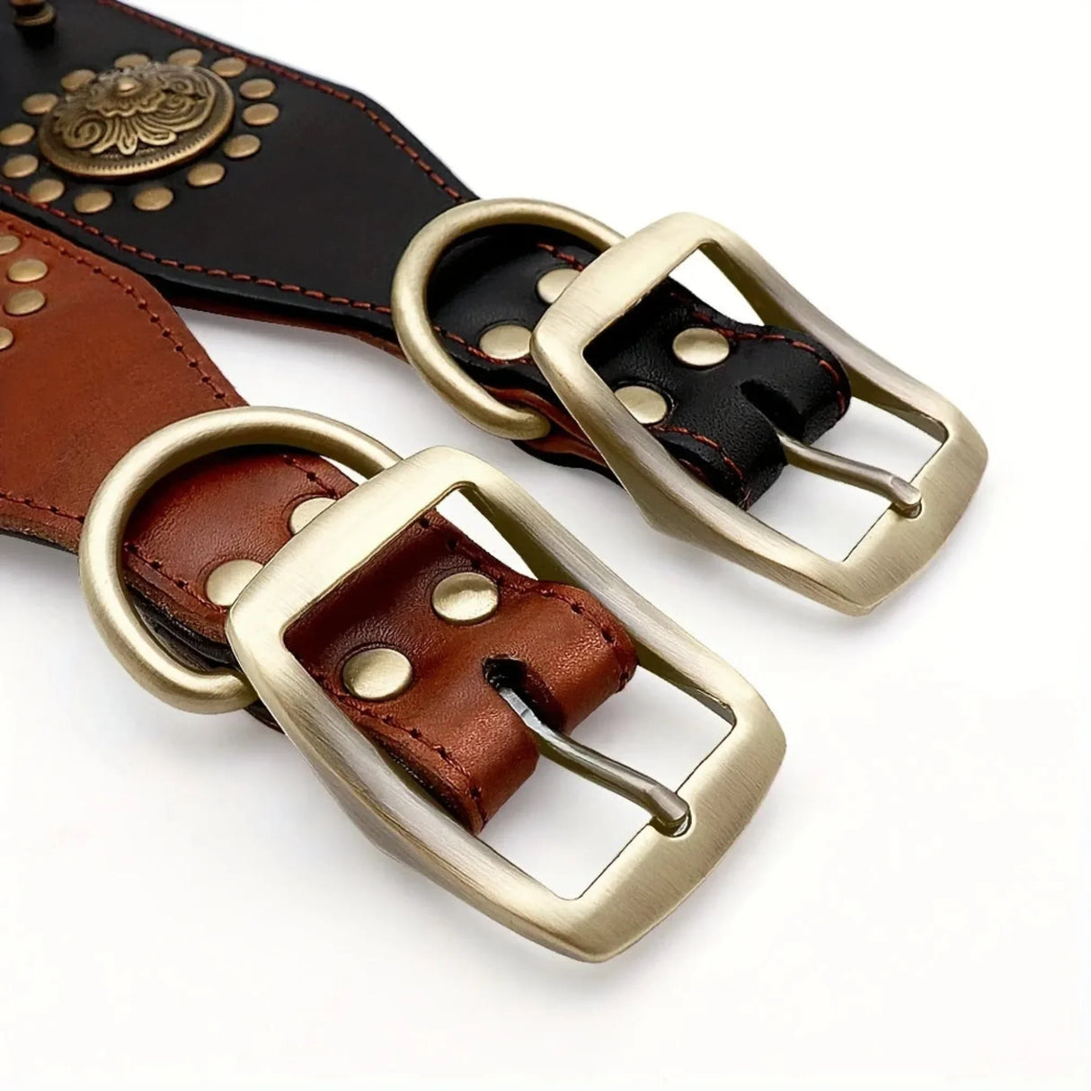 Durable Leather Spiked Dog Collar for Training and Hiking