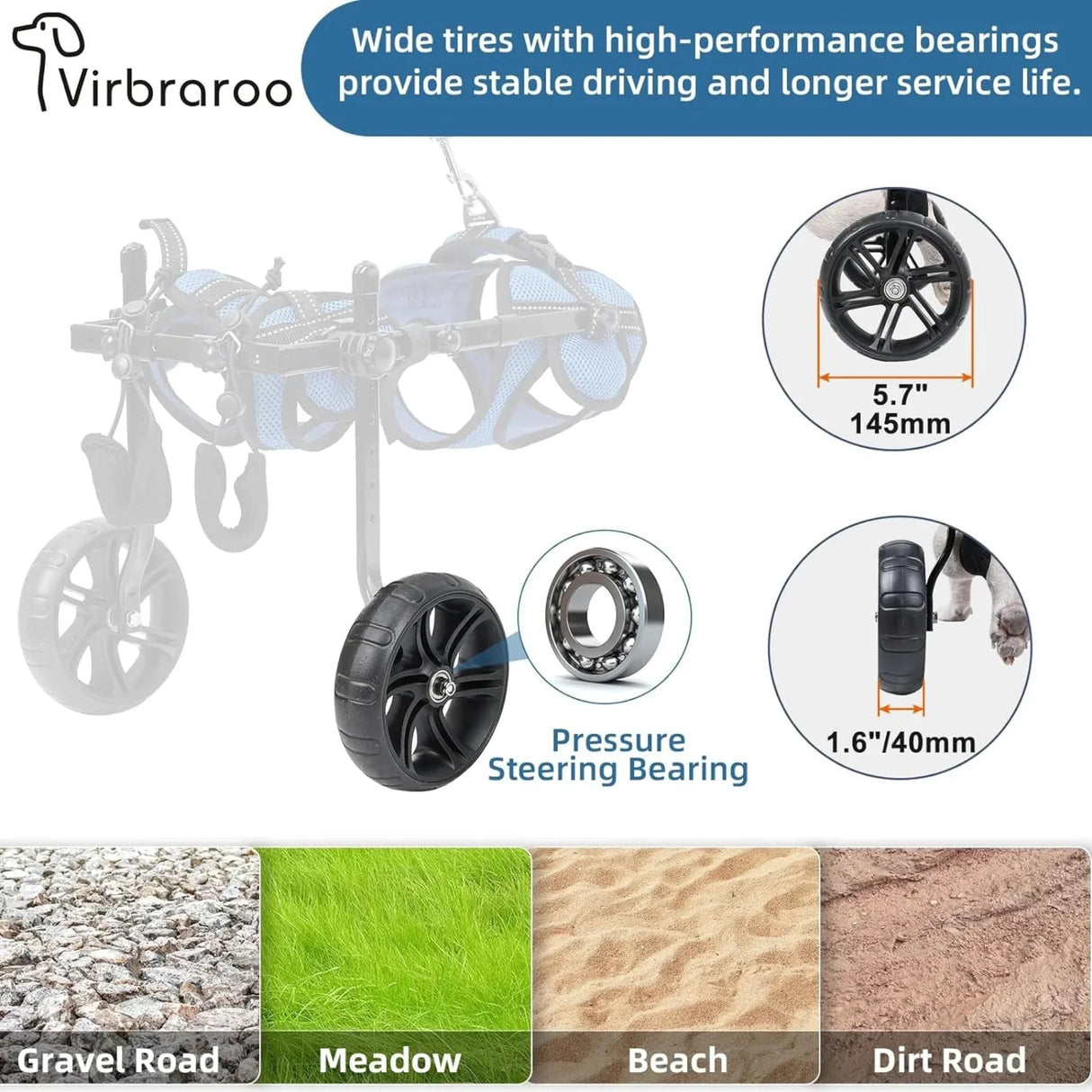 Dog Wheelchair for Back Legs with Upgraded All-Terrain Tires & Durable Bearings, Adjustable Dog Wheelchair, Reflective Safety De