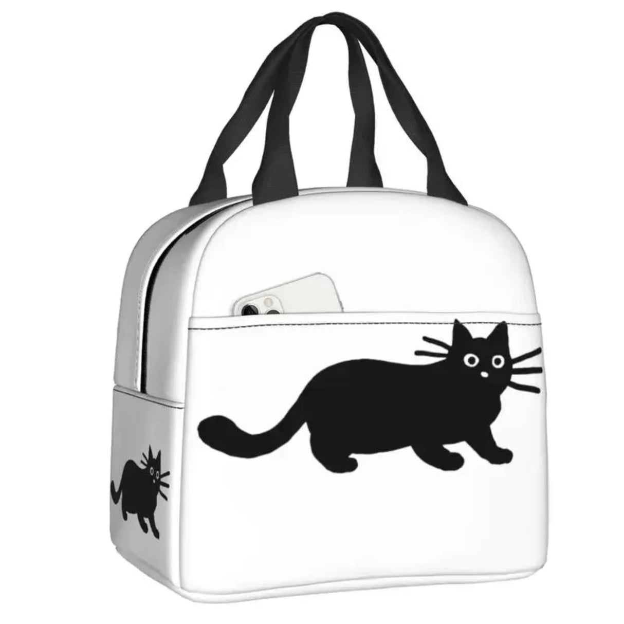Custom Black Cat Lunch Bag Women Warm Cooler Insulated Lunch Container Box for Student School Work Picnic Food Tote Bags