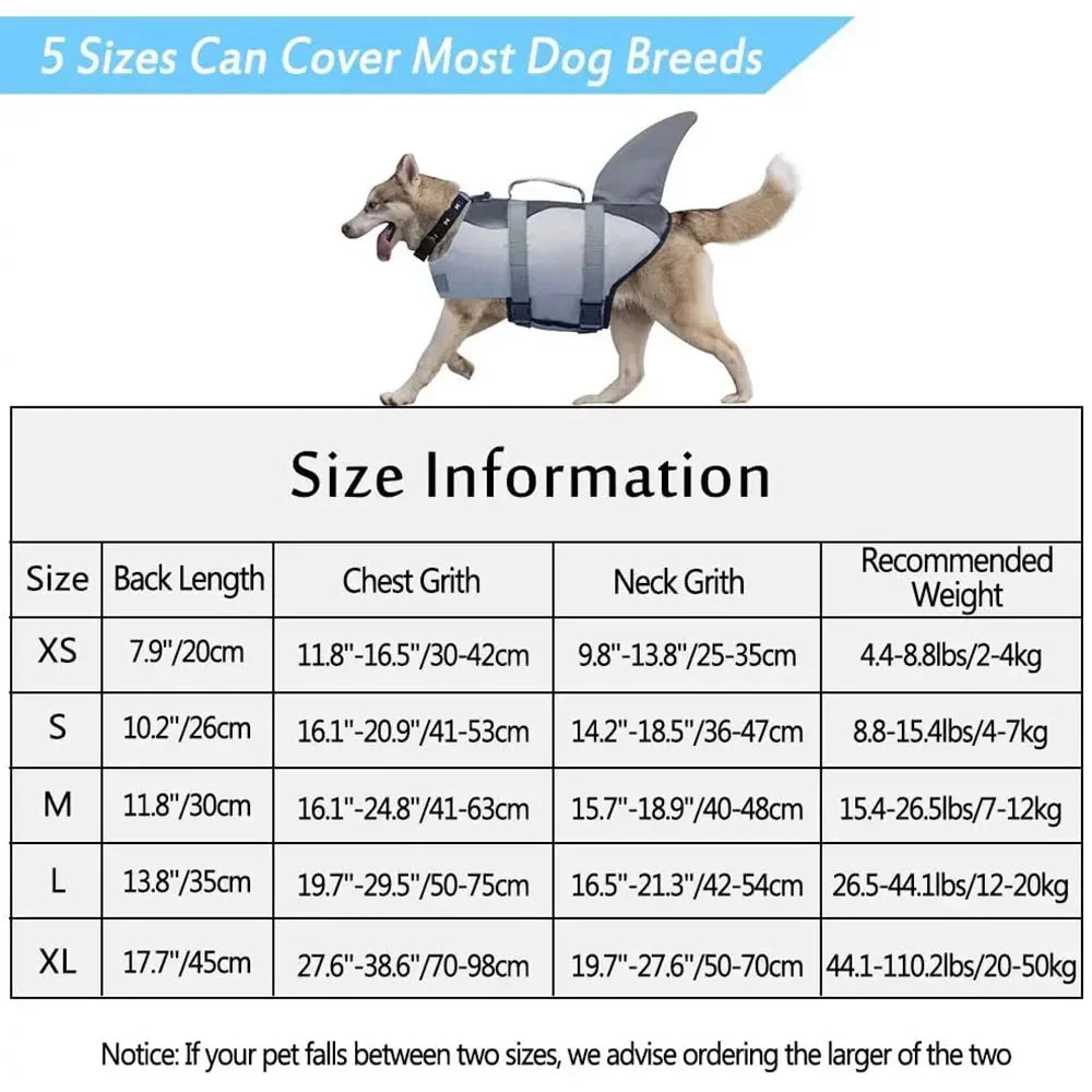 Shark Dog Life Jacket Swimming Vest Clothes Puppy Life Vest Collar Harness Medium and Large Dog Swimwear Summer Outfits for Pet