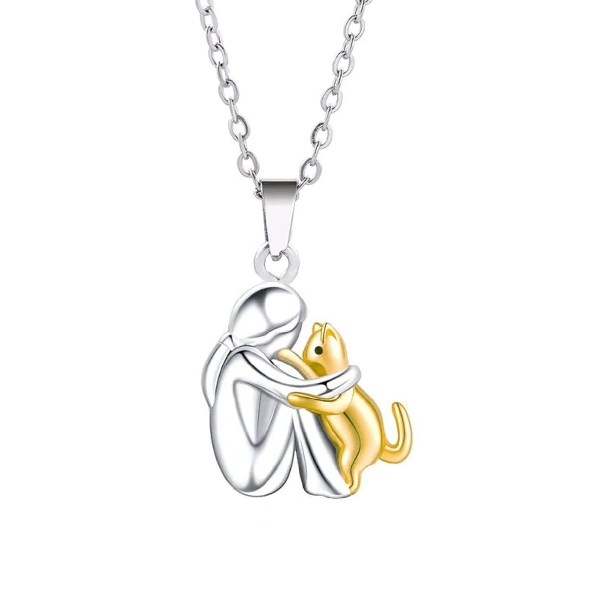 Cute Two Tone Color Girl Hugged Dog Necklace Fashion Women and Pet Pendant Jewelry Accessories