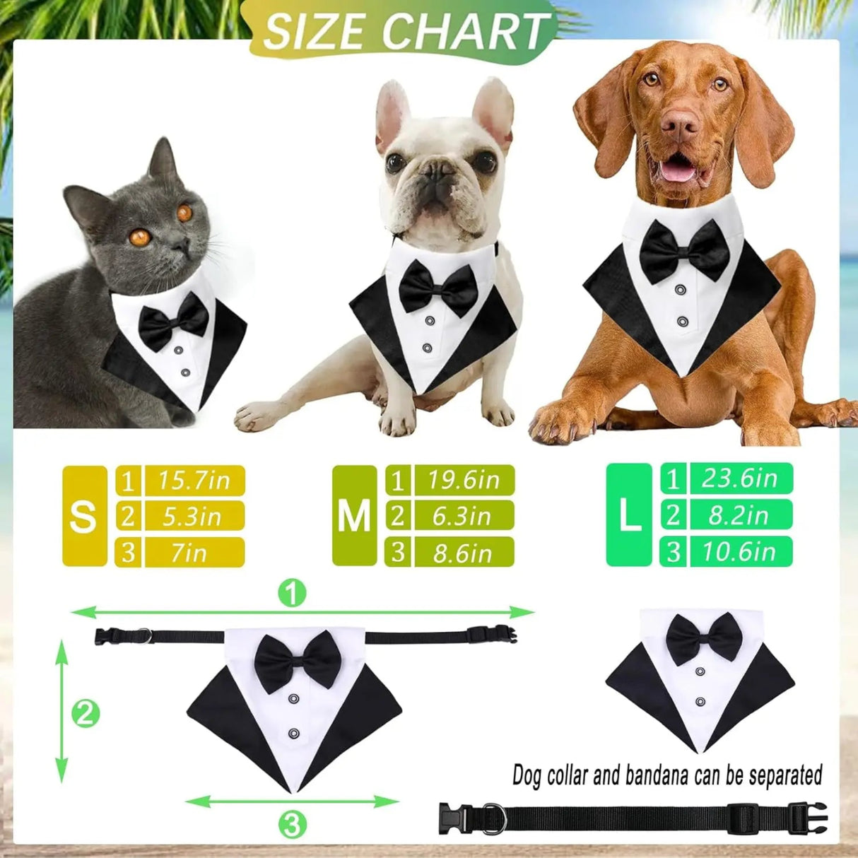 Dog Tuxedo Costume Black Wedding Dog Bandana with Collar Bow Tie Adjustable Tux Formal Dog Clothes for Small Medium Large Dogs