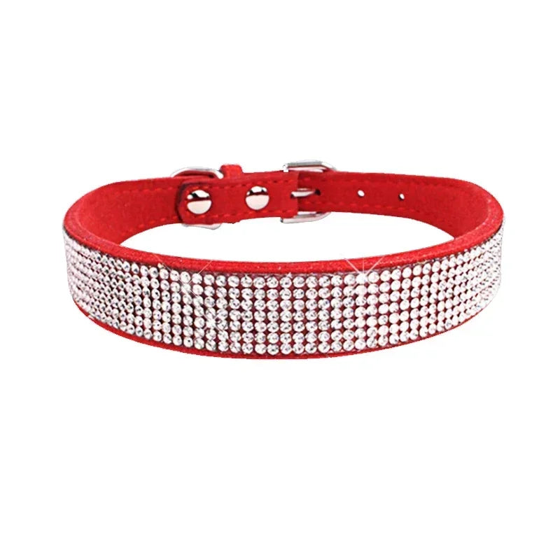 Suede Fiber Crystal Dog Collar Comfortable Glitter Rhinestone Dog Collars Zinc Alloy Buckle Collar for Small Dogs Cats XXS-L