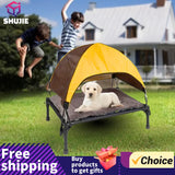 Outdoor Elevated Dog Bed Foldable Raised Pet Cot With Removable Canopy Shade Tent Breathable Dog Bed Carrying Bag For Camping