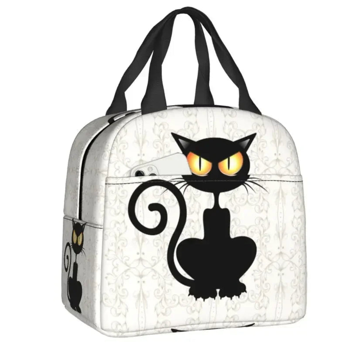 Custom Black Cat Lunch Bag Women Warm Cooler Insulated Lunch Container Box for Student School Work Picnic Food Tote Bags