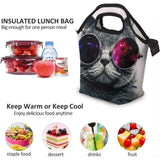 Lunch Bags for Women Men Sunglasses Cat Lunch Box Tote Insulated Reusable Leakproof Cooler Shoulder Strap Lunch Pail Container