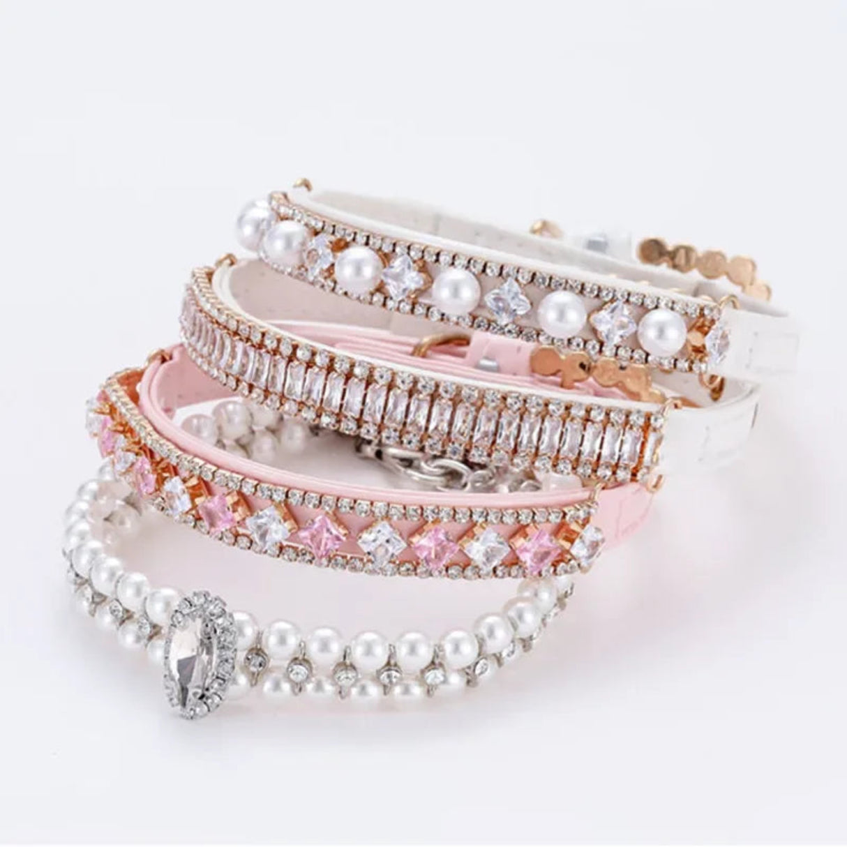 Collares de perlas para perros y gatos con diamantes de imitación de cristal, collar de perlas para gatos, correa de cuero PU ajustable para perros pequeños, accesorios para gatos 