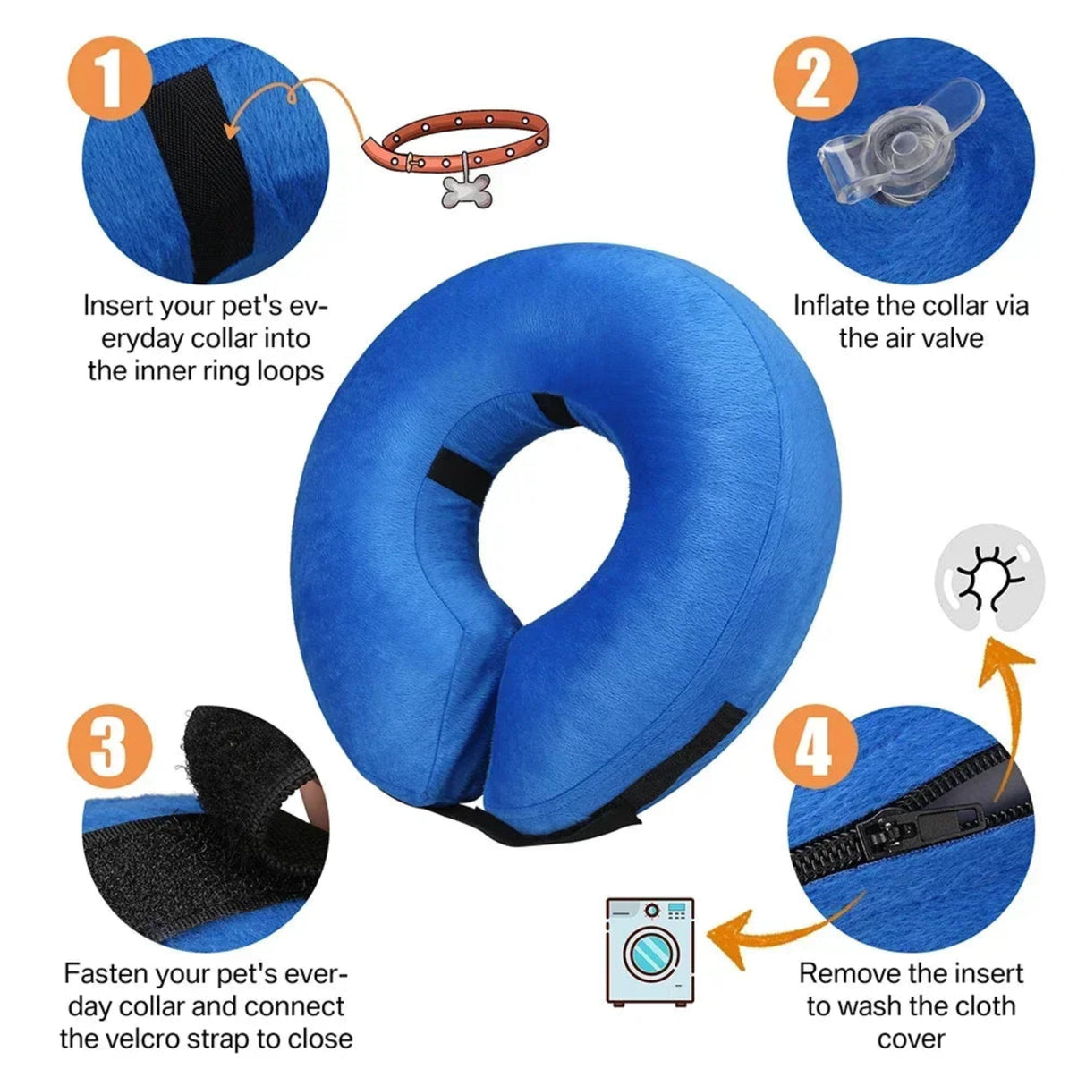 Collar inflable protector para perros y gatos, collar de recuperación suave para después de la cirugía que no bloquea la visión, suministros para mascotas pequeñas, medianas y grandes