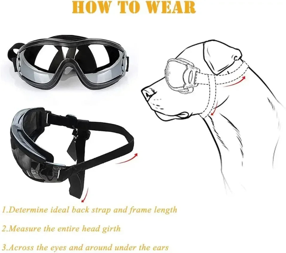 Gafas de sol ajustables para perros, gafas de sol anti-UV, protección para los ojos, gafas de sol negras para perros de uso generalizado, suministros para mascotas 