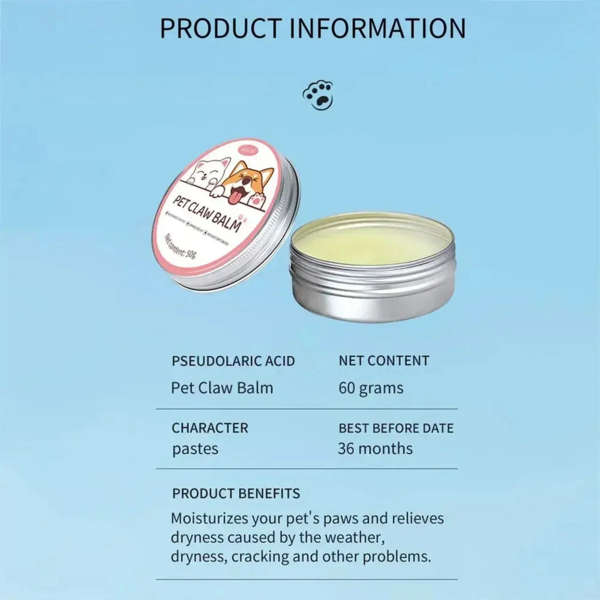 Paw Balm for Cats 50g Cat Dog Paw Protective Cream Pet Nose Protector Moisturizer Pet Crack Feet Repair Accessories for Cats