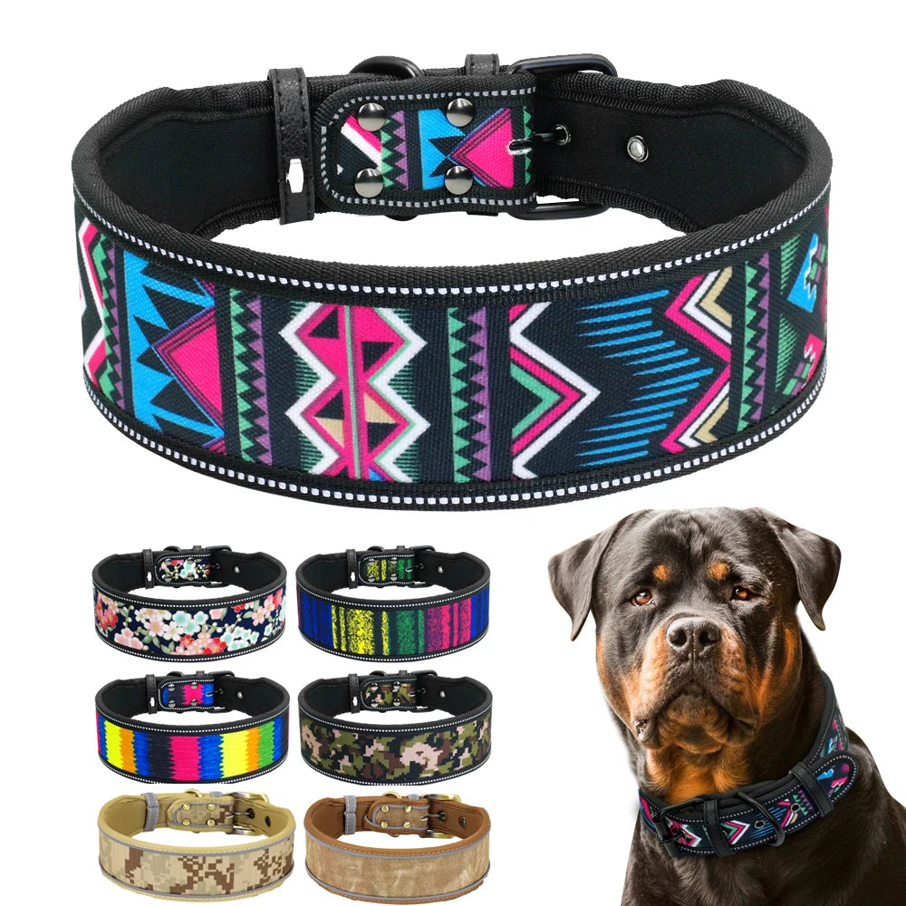 Collar reflectante para cachorros y perros grandes, ajustable, ancho, con hebilla para perros pequeños, medianos y grandes, cadena para perros pitbull y galgos 