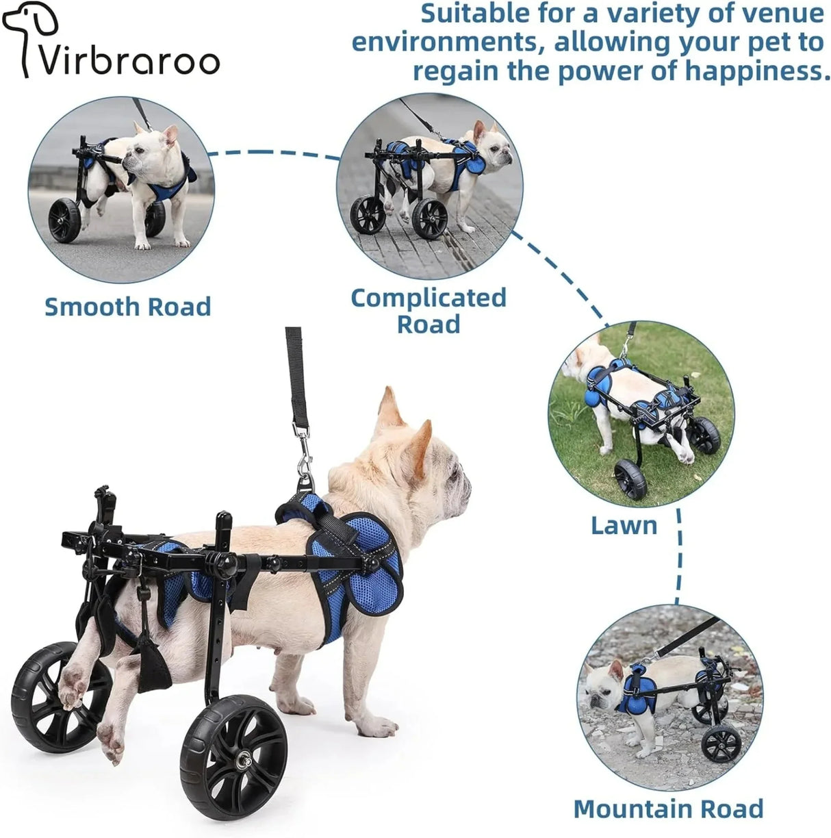 Dog Wheelchair for Back Legs with Upgraded All-Terrain Tires & Durable Bearings, Adjustable Dog Wheelchair, Reflective Safety De