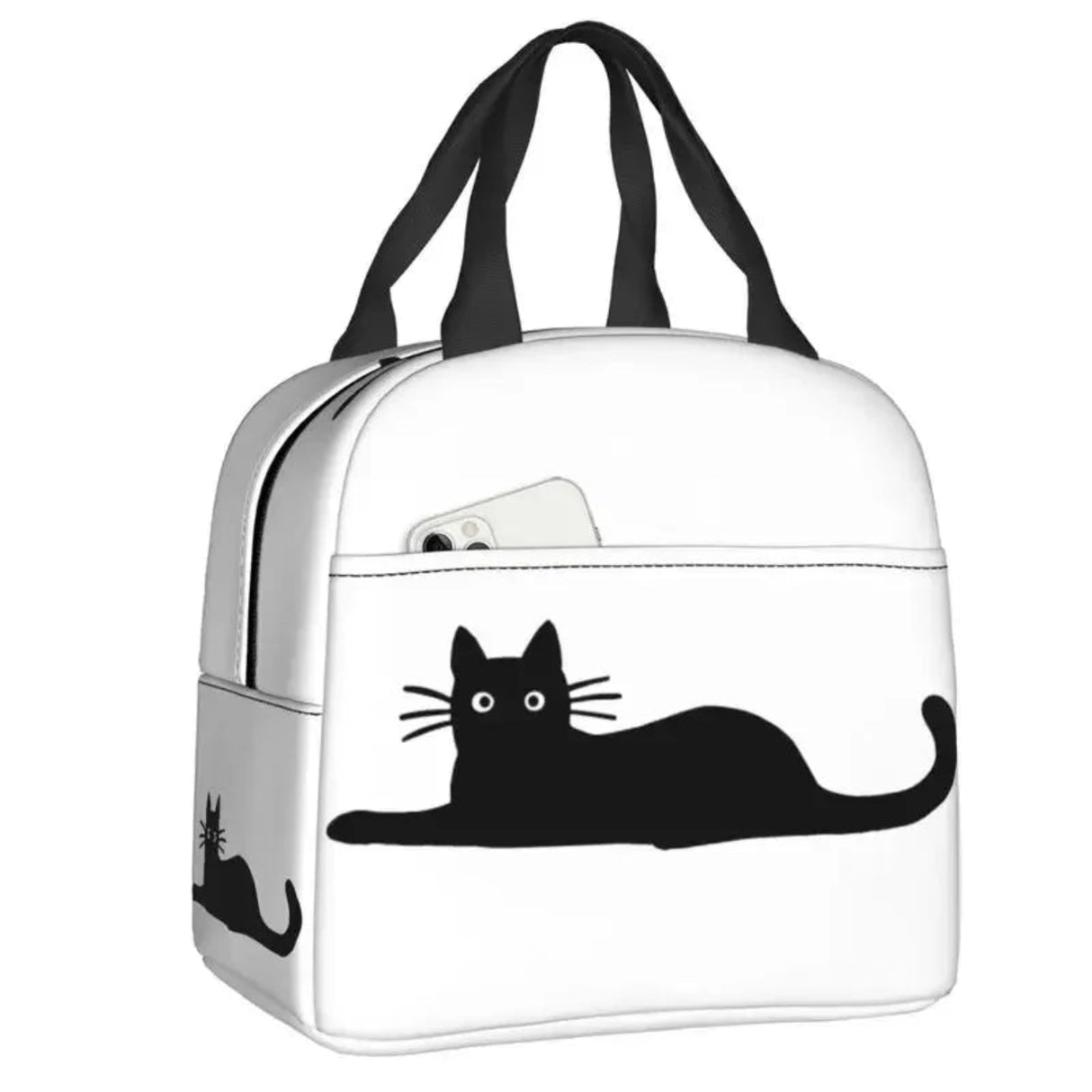 Custom Black Cat Lunch Bag Women Warm Cooler Insulated Lunch Container Box for Student School Work Picnic Food Tote Bags