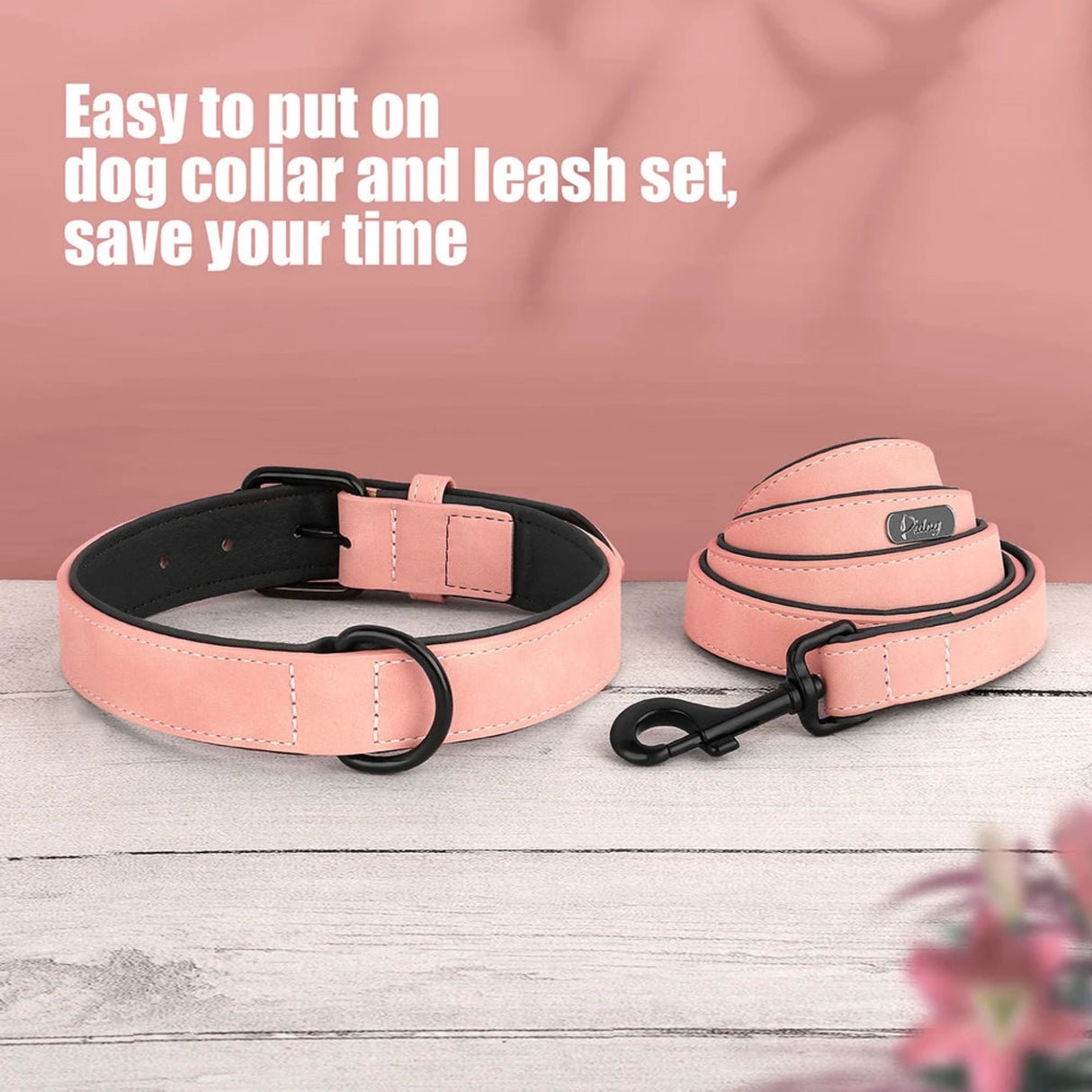 PU Leather Dog Collar Leash Set Soft Padded Puppy Dog Collars Adjustable Pet Necklace With Walking Lead For Small Large Dogs Pug