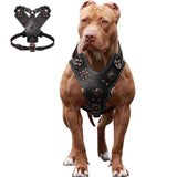 Genuine Leather Dog Harness Durable Large Dogs Harnesses Riveted Pet Training Vest With Metal Accessories For Medium Large Dogs