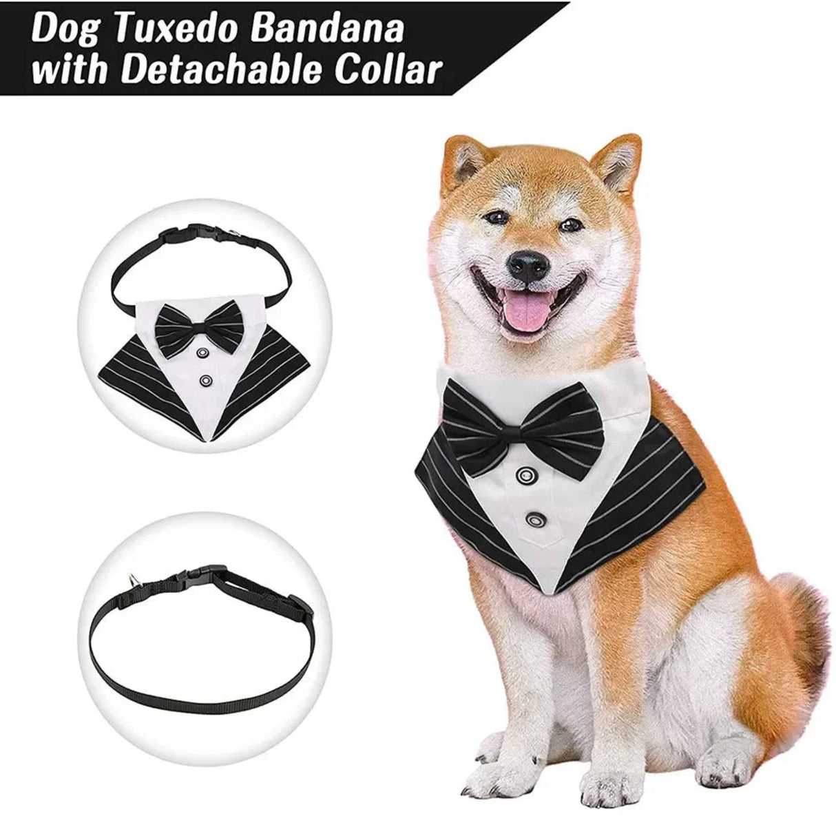 Dog Formal Bandana Tuxedo Scarf with Bow Tie Wedding Party Outfit Dress-up Accessories Dog Attire Costume Gentleman Neckerchief