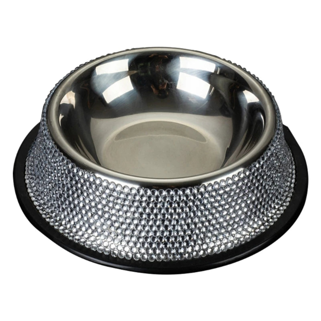 Dog Bowls with Rhinestones Stainless Steel Dog Food and Water Bowls Non-Skid Rubber Base Sparkling Feeding Supplies