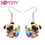 BONSNY Acrylic Cute Colorful Cup Pug Dog Pets Earrings Drop Dangle for Women Girls Kids Friends Dog Lovers Charms Gifts Jewelry