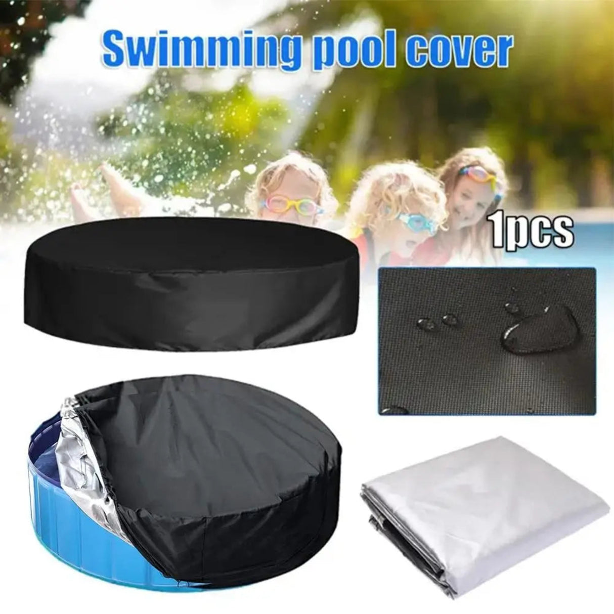 Cubierta de piscina plegable portátil redonda y plegable con material de tela Oxford y diseño de cordón para piscina para perros y mascotas, impermeable y 