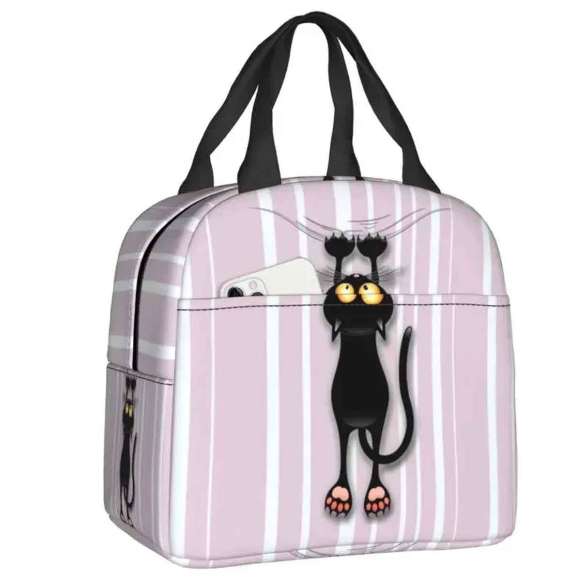 Custom Black Cat Lunch Bag Women Warm Cooler Insulated Lunch Container Box for Student School Work Picnic Food Tote Bags