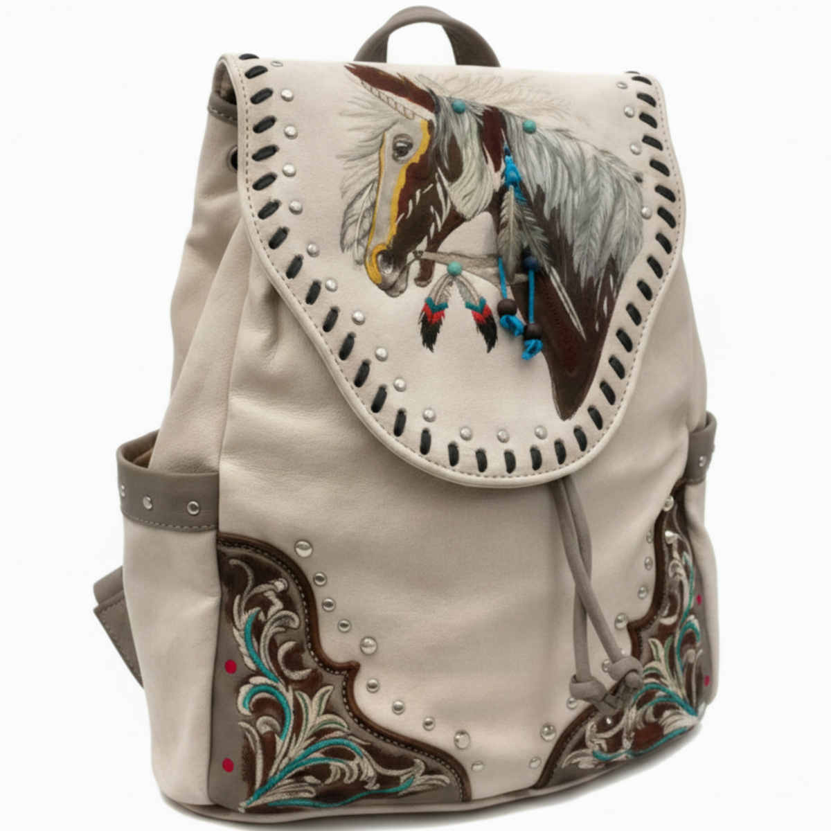 Women's Embroidered Horse Western Leather Backpack