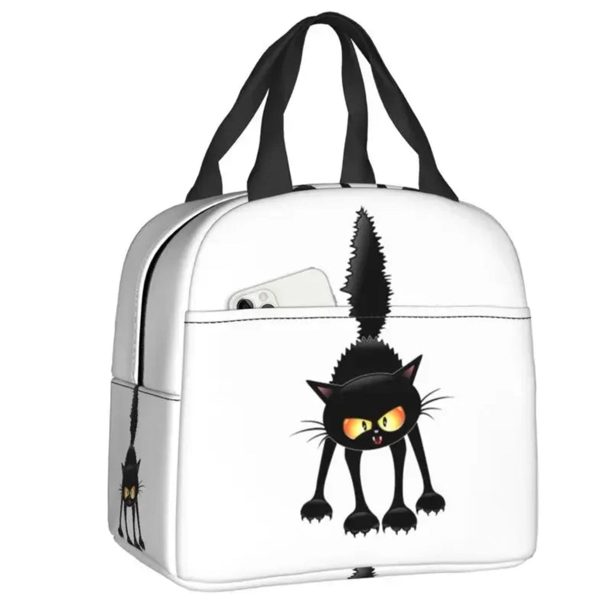 Custom Black Cat Lunch Bag Women Warm Cooler Insulated Lunch Container Box for Student School Work Picnic Food Tote Bags