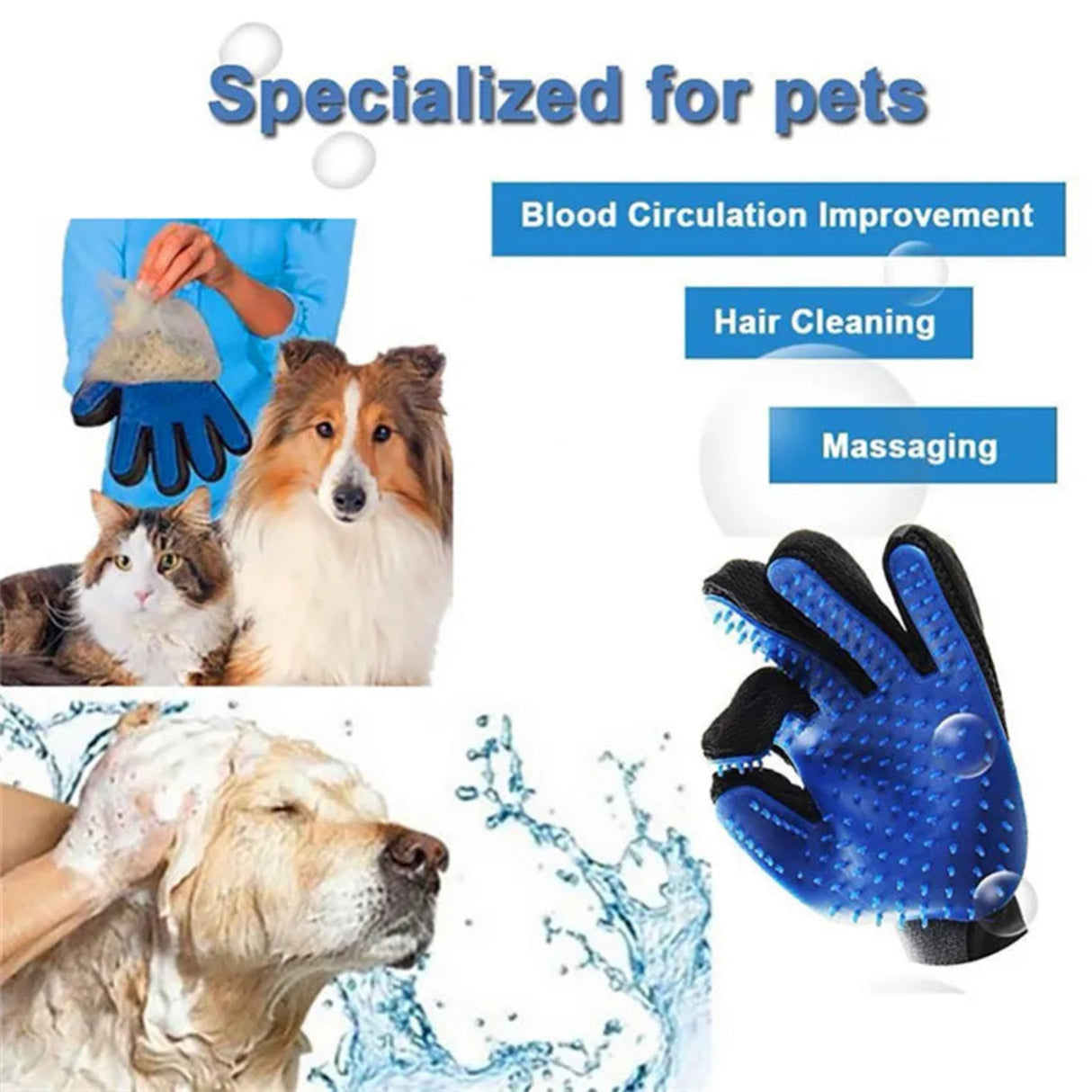 Guante de aseo para perros y mascotas, cepillo de silicona para gatos, peine, guantes para quitar el pelo suelto, artículos de limpieza para el baño de perros, peines para animales de PROSTORMER