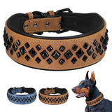 Real Leather Dog Collar Spike Big Dog Collars Durable Padded Pet Training Necklace Collars  For Medium Large Dogs French Bulldog