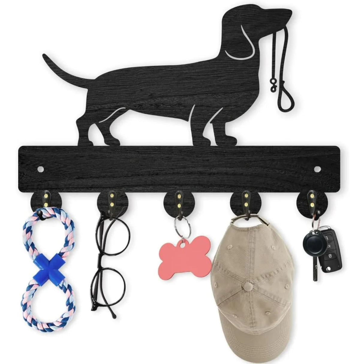 Wood Dog Wall Mounted Coat Rack 11.8×8inch Pet Animal Key Holder Hooks Wall Key Rack with 5 Alloy Hooks Dog Leash Holder Wall