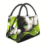 Cute Kitten Pattern Insulated Lunch Bag Reusable, Portable Cooler for Work, , Picnics & Beach Outings Durable Polyester, Han