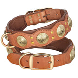 Collar de cuero auténtico para perros, collar de cuero genuino con púas y tachuelas, collar ajustable para perros grandes, medianos y grandes, Pug 