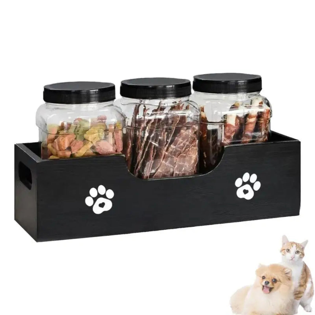 Organizador de comida para mascotas, soporte para golosinas para perros, almacenamiento de madera para golosinas, contenedor de comida para gatos de madera, almacenamiento para encimera, sala de estar, dormitorio 