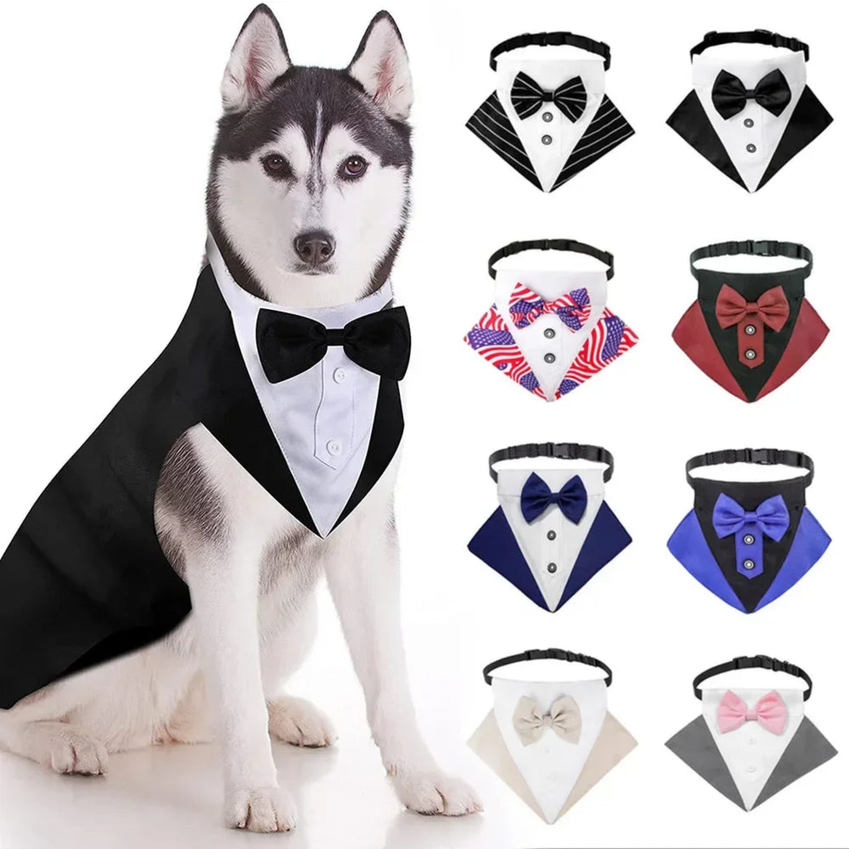 Dog Formal Bandana Tuxedo Scarf with Bow Tie Wedding Party Outfit Dress-up Accessories Dog Attire Costume Gentleman Neckerchief