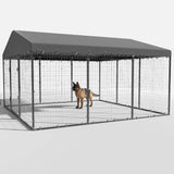 Large Outdoor Dog Kennel,W 118" x D 118" x H 70" Heavy Duty Dog Cage with Roof,Galvanized Steel Dog Fence Double Safety Locks