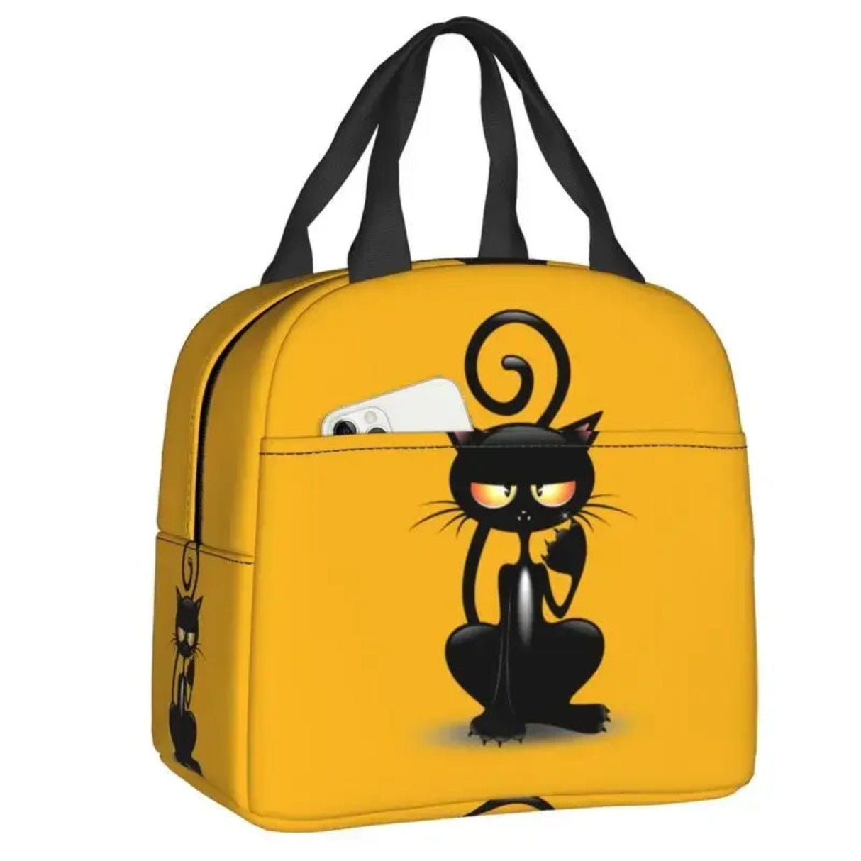 Custom Black Cat Lunch Bag Women Warm Cooler Insulated Lunch Container Box for Student School Work Picnic Food Tote Bags
