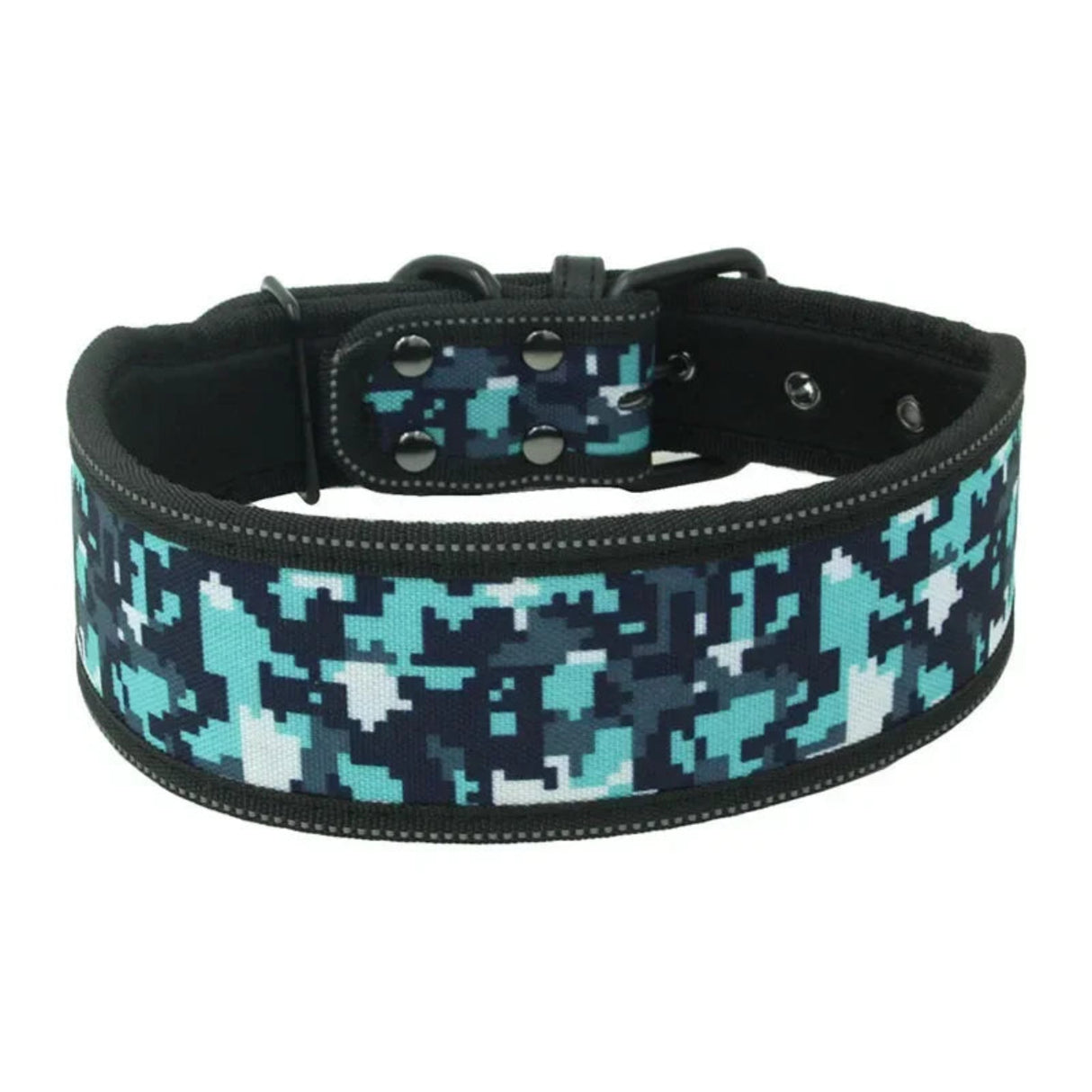 Cómodo collar para perros acolchado de neopreno con estampado reflectante de moda, collar ancho para mascotas, collar de entrenamiento para perros de nailon resistente y ajustable 