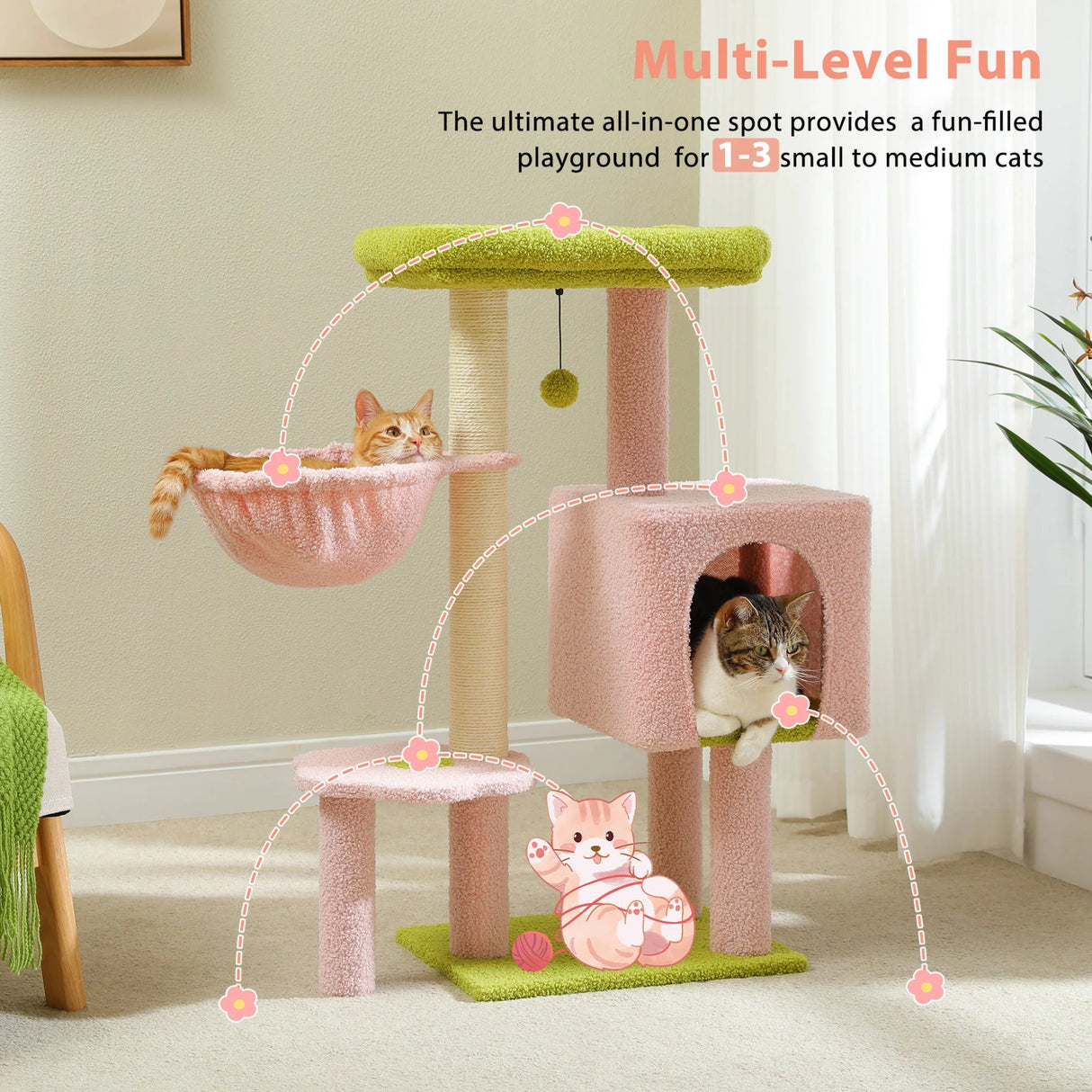 Luxury Cat Tree for Indoor Multi-Level Cat Tower with Condo Hammock Padded Perch Cat Scratching Post Cat Accessories Cat Toys