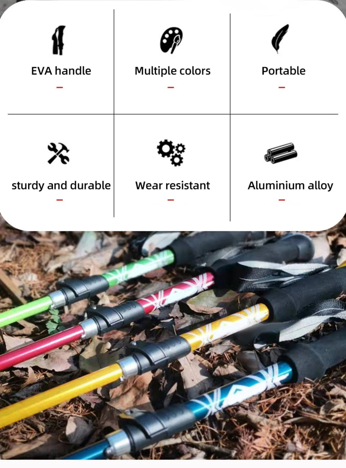 5 Section Outdoor Fold Trekking Pole Camping Portable Walking Hiking Stick For Nordic Elderly Telescopic Easy Put Into Bag 1 PCS