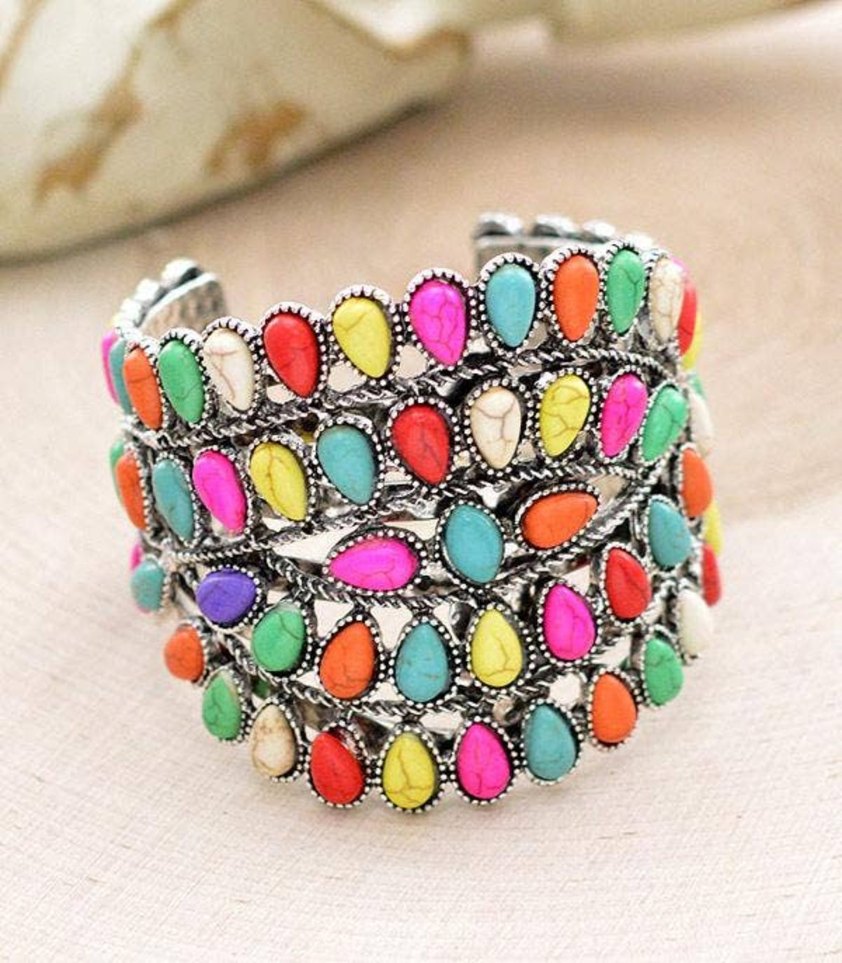 Multi Color Semi Stone Statement Bracelet